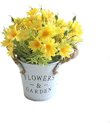 UUPP Potted Artificial Daisy Flowers Bonsai Plant Silk Flowers with Pot Fake Flower Arrangements for Home Office Restaurant Table Windowsill Garden Decor, Yellow