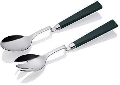 Keramikpool Salatbesteck Polyurethan - INOX Edelstahl mit Knick zum einhängen Spülmschinenfest (Grün)