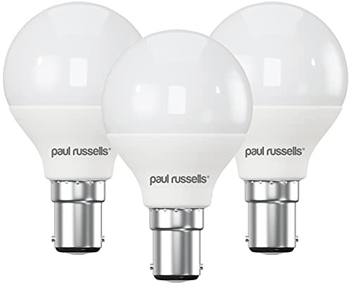 paul russells LED Light Small Bayonet Cap B15, 60w Equivalent, 6.5W 806 Lumens LED Bulb, 6500K Bright Daylight, Mini Globe Frosted Light G45 SBC Golf Ball Energy Saving (Not Dimmable) Bulbs, 3 Pack