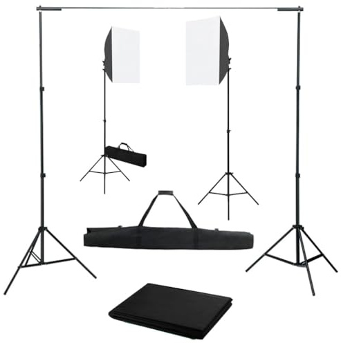 vidaXL Kit Estudio Fotográfico con Focos Softbox y Telones de Fondo Soporte Juego de Lámparas Luces Trípode Fotografía Escenarios Profesional