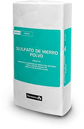 Sulfato de hierro 18% polvo 25kg. Abono fertilizante rico en hierro en forma cristalina para riego. Efectivo Antimusgo y liquenes
