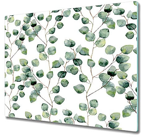 Coloray Planche À Découper Induction Cuisson 60x52 cm Verre Trempé Tapis de Découpe Protection Plaque Protection de Cuisine - Photo verte florale verte