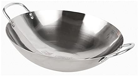 GXDHOME 36cm Wok in Acciaio Inox pentola Non Rivestita per Uso Domestico Doppio Orecchio buona Resistenza alla corrosione,Magnetico Conduzione Rapida del Calore Wok per Casa e Lavoro