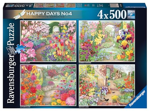Ravensburger Happy Days Glorious Gardens Puzzle für Erwachsene und Kinder ab 10 Jahren, 4 x 500 Teile