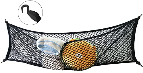VEHIRIE Gepäck Organizer Netz 46 x 153 cm Kofferraum Netz Doppellagiges Elastisches Netz mit 4 Haken Pickup Ladefläche Netz in Voller Größe Ablagenetz Wohnmobil für Pickup, LKW, Anhänger, Van usw
