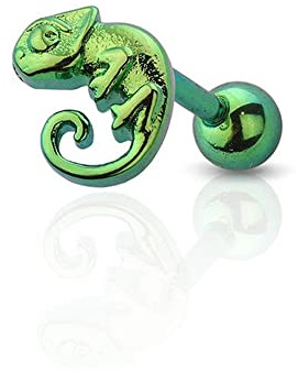BlackAmazement 316L Edelstahl Labret Monroe Tragus Helix Ohrstecker Camaeleon Kamäleon Erdlöwe mehrfarbig regenbogen grün Herren Damen