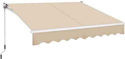 Yaheetech 8 × 7 Ft Manual Retractable Patio Awning, Sun Shade Awning with Manual Crank Handle, Window Door Shelter Awning with Aluminum Frame for Patio/Balcony/Yard, 280g/m² Polyester, Beige