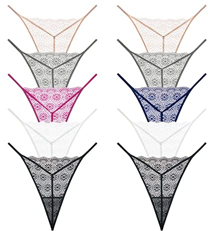 JurHevty damunderkläder bomull string tanga sexig set kvinnor spets trosor flerpack stringtrosa 10-pack, Flerfärgad tanga-2 (10-pack), S