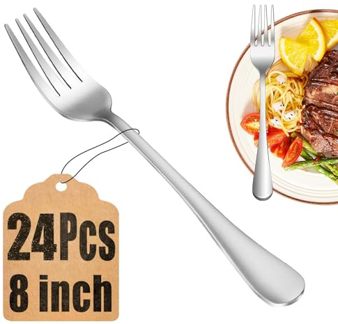 24 Piece Dinner Forks Set, Food-Grade Stainless Steel Silverware Forks, Cutlery Fork, Metal Fork for Home, Kitchen or Restaurant, Mirror Polished, Dishwasher Safe - 8 Inch