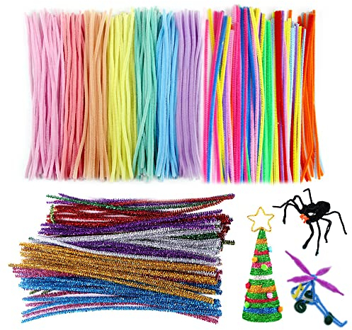 MINGZE 400 Stück Pfeifenreiniger, 30cm Lang Glitzer Chenilledraht Bunt Biegeplüsch 28 Farbig Sortiert für Kinder Zum Basteln und Dekorieren