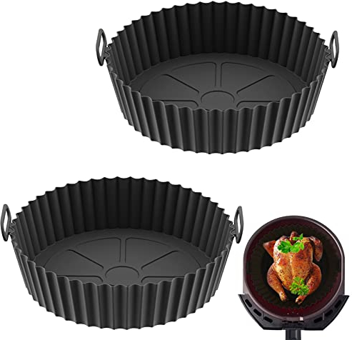 Air Fryer Silicone Pot, 2 Pack Reusable Silicone Air Fryer Liners, Air Fryer Accessories, Kitchen Accessories Replacement for Disposable Parchment Paper Liner, Compatible with Ninja, Tower, COSORI