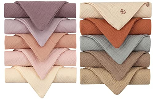 Reoyloep Panni in mussola per bambini, confezione da 10 panni quadrati in mussola 23 x 23 cm, asciugamani per il viso in cotone super morbidi