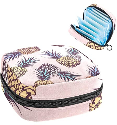 Fruit Ananas Comosus Pink, Perioden-Tasche, tragbar, Tampon-Aufbewahrungstasche, Tampon-Halter für Geldbörse, femininer Produkt-Organizer, Mehrfarbig, 4.7x6.6x6.6 in/12x17x17 cm