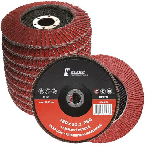 Molatool Dischi lamellari professionali in ceramica, 180 x 22,2, grana 60, metallo, legno, acciaio, 5 dischi lamellari, dischi abrasivi/mole smerigliatrici angolari