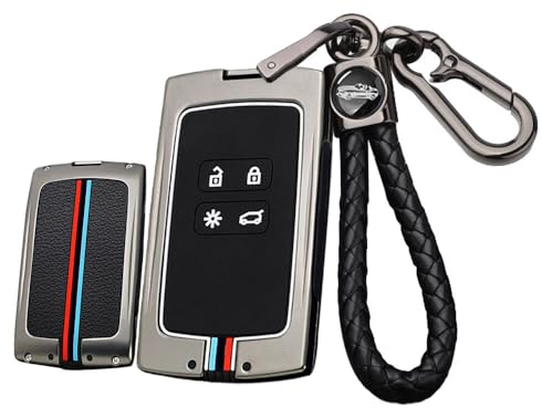 ontto Schlüsselhülle Cover Passt für Renault Koleos Captur Megane Clio Scenic Talisman Arkana For Dacia Sandero Metall Autoschlüssel Hülle Schlüsselanhänger Schutzhülle Schlüsseletui 4 Taste-A Schwarz