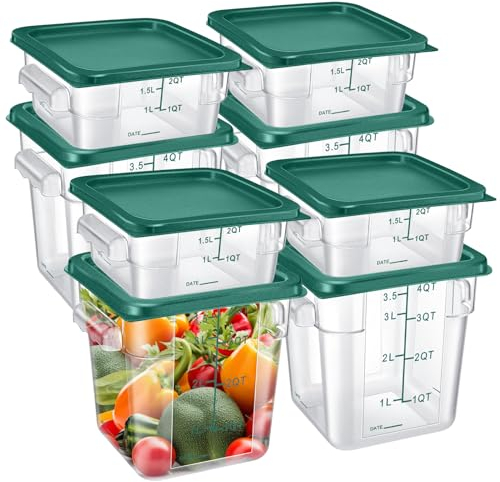 Suclain Set di 8 contenitori per alimenti con coperchio, quadrati e trasparenti, con manici in bilancia, per casa, ristorante, cucina, per marinare carne, impasti resistenti (verde)