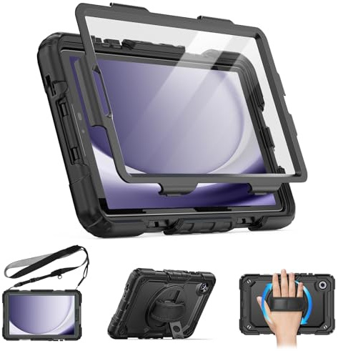 SEYMCY Case for Samsung Galaxy Tab A9 8.7 inch 2023, Full Body Shockproof with Screen Protector, 360° Rotating Hand Strap & Stand, Shoulder Strap for Samsung A9 Tablet Case, Black | Full Body Shockproof with Screen Protector, Rotating Hand Strap & Stand, Shoulder Strap for Samsung A9 Tablet Case, Black