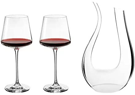 Copas De Vino Tinto Set De 2, Vasos De Cristal Soplado A Mano Sin Plomo, Elegante Copas Vino Tinto Blanco Regalos for Cmpleaños, Navidad, Con Decantador,Copas De Vino Blanco De Cristal Copas de Vino