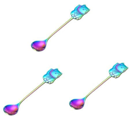 IMIKEYA 3pcs 304 Stainless Steel Dessert Spoon Gold Cat Strip Decorative Stirring Spoon Ideal for Dinner Tea Coffee