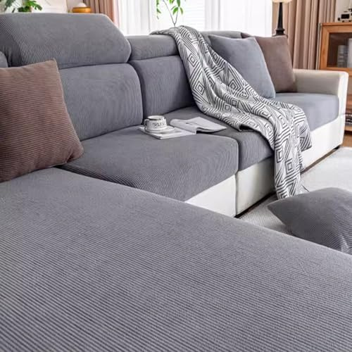 Gleedipre Cord Elastischer Sofabezug Sitzkissen Rückenlehne Kopfstütze Möbelschutzbezug rutschfest Staubdicht Sofa-Spannbettlaken(Dunkelgrau,65-95 cm x 65-95 cm)