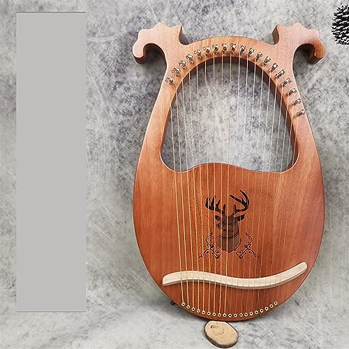 BAMFY Leier Harfe 10,16,19,21,24 Saiten Lyre Professionell Tragbar Mahagoni Korpus Musikinstrument Für Erwachsene Kinder Anfänger(19 String Vintage Reindeer-B)