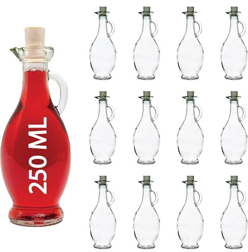 casavetro - 12 bottiglie di vetro vuote da 250 ml, caraffa, decanter, contenitori per olio e aceto (12 x 250 ml)