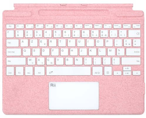 Rii Surface Pro Clavier Français pour Surface Pro 8/9/X, Bluetooth sans Fil, Type Cover Tactile et Rechargeable, 7 Couleurs Rétroéclairées, Rose