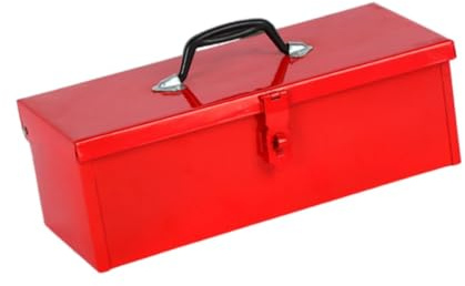 Milageto Werkzeugkoffer Metall Werkzeugkoffer mit Metallklammern und Tragegriff, Metallorganisator für Werkzeuge, Mehrzweckwerkzeugkoffer tragbar für Garage, LKW und Camping, 40 x 18 x 13 cm Rot