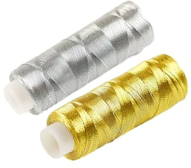 Sileduove Glänzendes Silber- und Gold-Stickgarn, Größe 200 m, Stickgarn zum Stricken und Nähen, Basteln (2 Goldfäden + Silberfaden)
