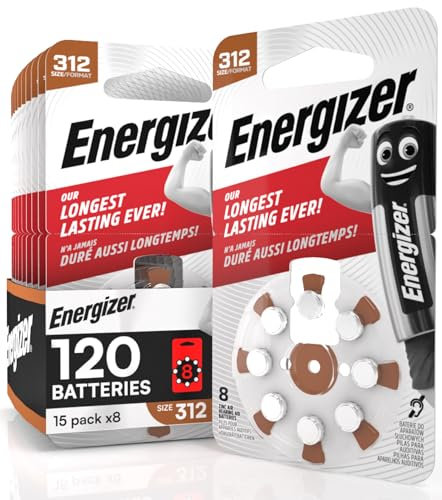 120 Batterie Acustiche Energizer per Apparecchi Acustici Auricolari Misura 312 Marrone Senza Mercurio - 15 Confezioni da 8 Pile