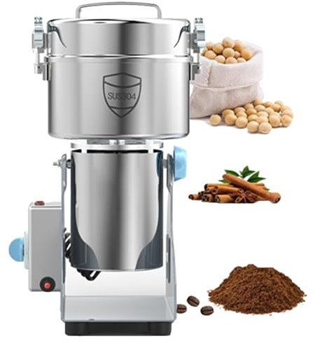 Grain Mill Grinder Electric,High Speed Commercial Spice Grinder,Safety Stainless Steel Dry Grinder Machine for Flour Wheat Nut Corn Rice Pepper Herbs Coffee, Coffee,2500