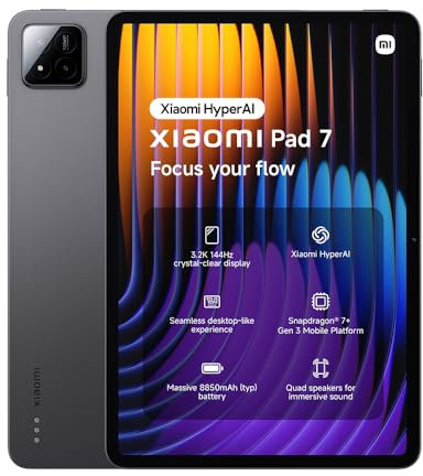 Xiaomi Pad 7, 11.2 Inch Tablet, 8+256GB, Gray, 8850mAh battery, 45W turbo charging, HyperAI,2 year warranty(No power adapter included)