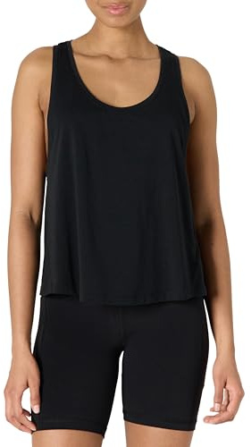 Amazon Essentials Damen Relaxed Fit Tank Top Weit, Active Soft Cotton Leichtes Yoga-Workout-Tanktop mit Racerback, Schwarz, M