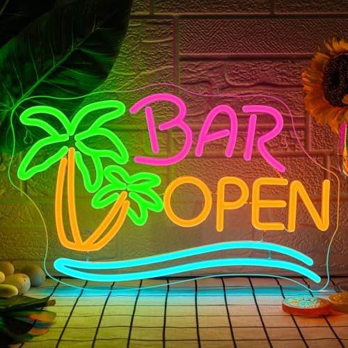 Signship bar öppen palm neonskylt dimbar för väggdekoration, neonskylt skylt ljusöppen, lysande skylt väggdekor för bar, krok, klubbar, fester, gåva