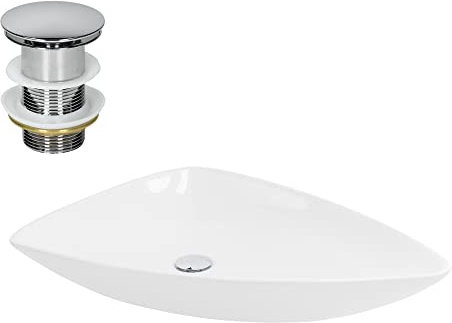 LuxeBath Lavabo d' Appoggio in Ceramica Bianco Lucido Triangolare 690 x 460 x 130 mm Lavandino Design Moderno Minimalista Lavello Lavamani Sanitari Arredo per Bagno Toilette WC Ospiti incl. Piletta