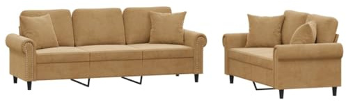 ULUYYUC Wohnzimmer Couch Big Sofa Küchensofa Lounge Sofa Outdoor - 2-TLG. Sofagarnitur mit Kissen Braun Samt für Wohnzimmer Schlafzimmer Esszimmer Jugendzimmer