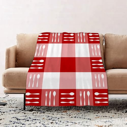 VJIZLOQB Couvertures et Plaids 76 x 100 cm Couverture en Flanelle, Couverture Chaude de Canapé, Jete de lit, Silhouettes de Couverts carrés alimentés par Batterie sur des Carreaux Cucchi Carrés de