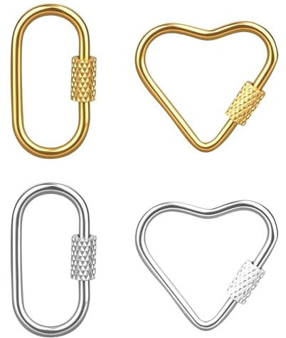 Tinoaly 4pcs Screw Carabiner Lock Small Locking, Heart & Oval Carabiner Jewelry Clasp Key Ring Metal Screw Lock Keychain Clip Hook for DIY Jewelry Making Handbag Accessories
