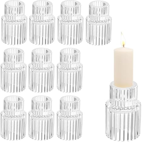 10 Stück Kerzenständer Glas Kerzenhalter,Klein Stabkerzenhalter Glas,Runden DIY Kerzentülle Kerzenständer Kerzeneinsätze für Hochzeit Party Weihnachten Tischdeko