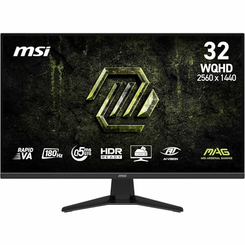 MSI MAG 325QF E18V 32-Inch WQHD Gaming Monitor, 2560x1440 Rapid VA, 180Hz, 0.5ms, HDR ready, Eye care, HDMI 2.0b, DP 1.4a, Frame-less, Tilt Adjustable, Vesa Mount, Black