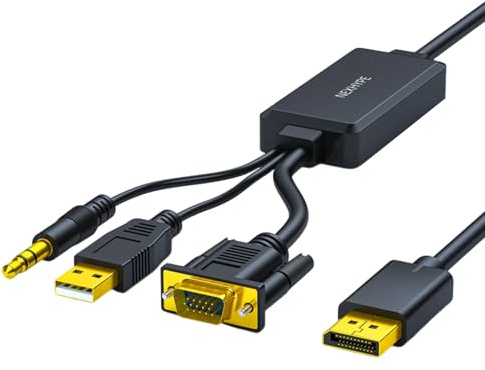 Câble adaptateur VGA vers Displayport pour transmission du son et moniteur de résolution 1080p VGA vers DP