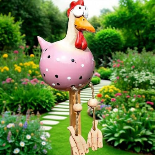 YFJSML Keramik Huhn Gartendeko Deko Garten Handarbeit Huhn Deko Garte n Keramik Hah Gartenstatue Henne Figuren Gartendeko Gartenfigur Gartendekoration für Außen Balkon Garten Ostern (Rosa)