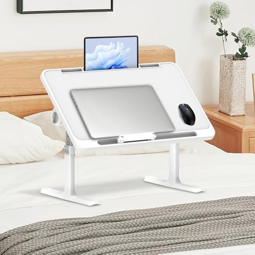 Laptoptisch，Betttisch Klappbar，Höhenverstellbar，4 Einstellbare Winkel，Laptop Ständer，Tisch Bett，Klapptisch für Bett Sofa Boden Arbeiten Studieren Lesen Schreiben (60 * 40cm,Weiß)