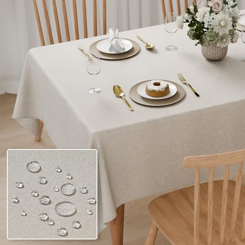 Pacok Tischdecke 140x100cm Wasserdicht Abwaschbar Outdoor Beige | Leinen-Optik Lotuseffekt Wetterfest Kratzfest Wasserabweisend & Schmutzabweisend Rechteckige für Garten Balkon Küche