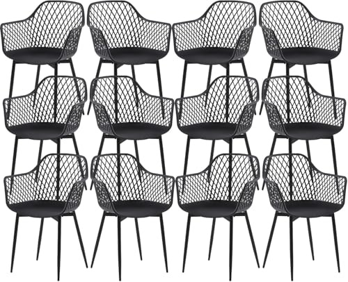 buybyroom Gartenstühle 12er Set, Gartenstuhl Kunststoff mit Armlehne,Loungesessel Outdoor Gartensessel Wetterfest für Garten Balkonstühle Terrassenstühle Bistrostuhl Balkonmöbel Kleiner Balkon,Schwarz