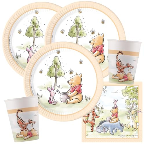 Procos Party-Set Winnie Pooh, 36-teilig für 8 Kinder | Pappteller, Pappbecher, Servietten, für Kindergeburtstag