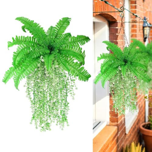 JINXIAN 4 Pcs Plantas Colgantes Artificiales 74cm Flores Decoracion | 18 Hojas Hojas Persas Plantas Artificiales Decorativas Jardín Boda Cafetería Decoración Helecho Artificial