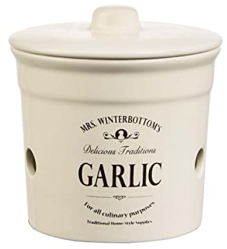 BUTLERS Knoblauchtopf Ø 14 cm -MRS. WINTERBOTTOM'S- Keramikdose mit Deckel im Landhausstil, Vintage Deko, Küchenzubehör für Küchenorganisation und Aufbewahrung von Knoblauch