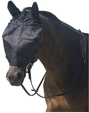 netproshop Fliegenmaske mit Ohren und Fleecerand z. Befestigung am Zaumzeug Shetty/Pony, Groesse:Pony, Farbe:Schwarz