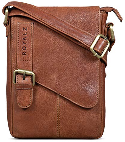 ROYALZ Louisiana Leder Umhängetasche Klein für Männer Herren Ledertasche Mini Seitentasche Vintage Look Tasche zum Umhängen;Farbe:Schwarz
